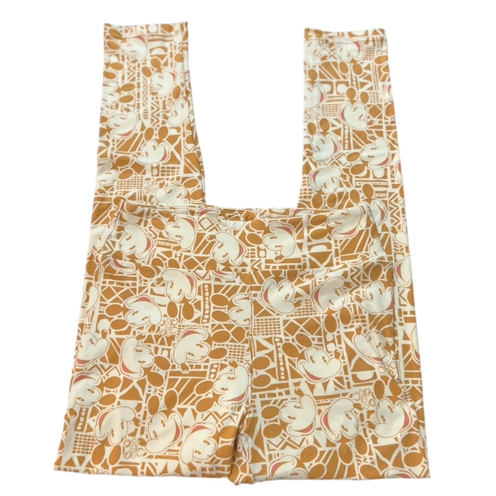New LuLaRoe Disney Mickey Mouse Tan and Cream Leggings Bottoms OS